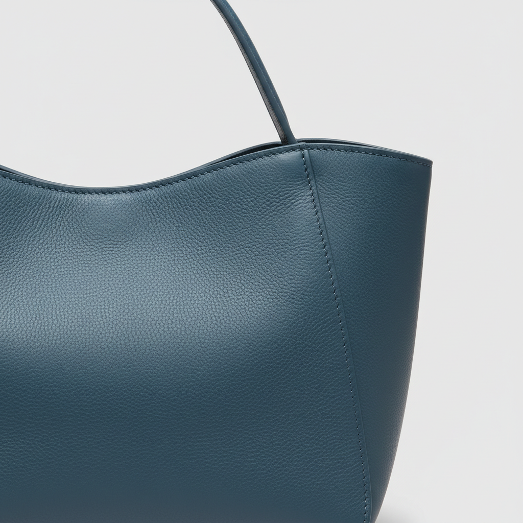 Graceful Carry premium leather tote bag in Ocean Blue - leather detail close-up