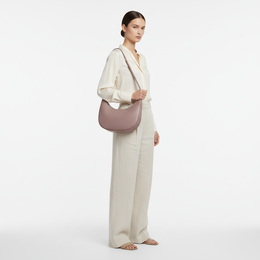 Minimalist Gather Bag – Dusty Mauve – Model