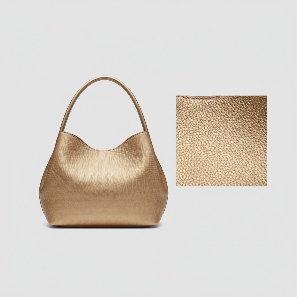 Graceful Carry premium leather tote bag in Champagne Gold - leather detail close-up