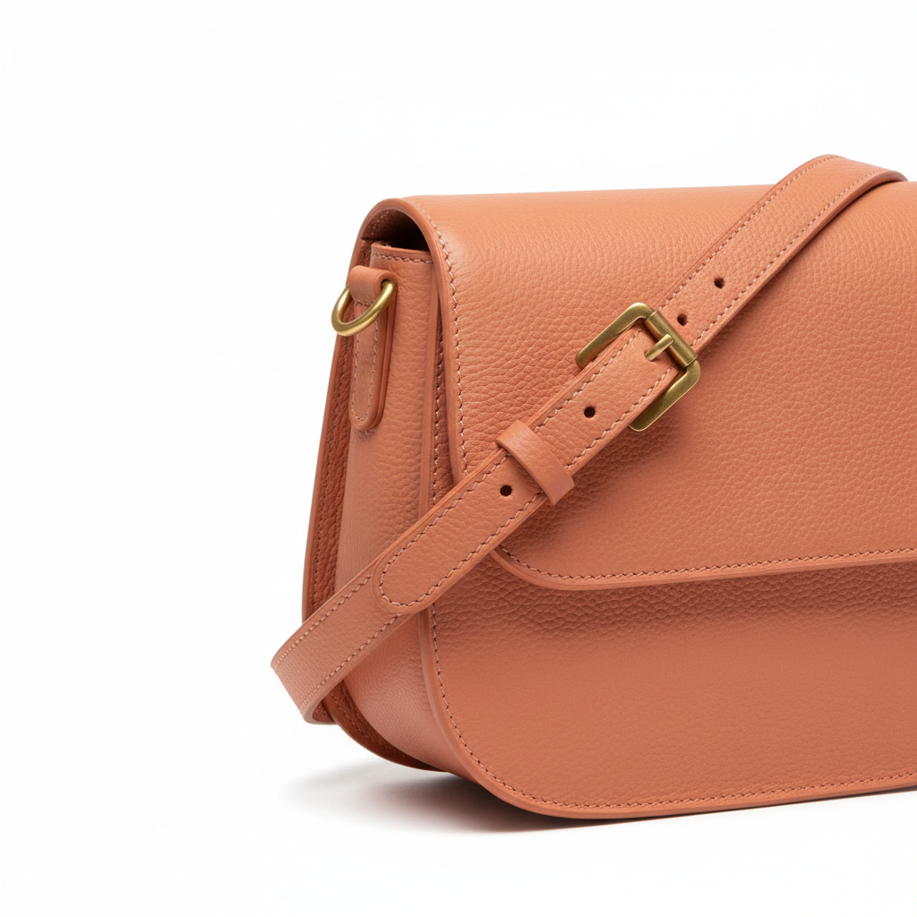 Everyday Saddle Bag – Coral Peach – Leather Detail