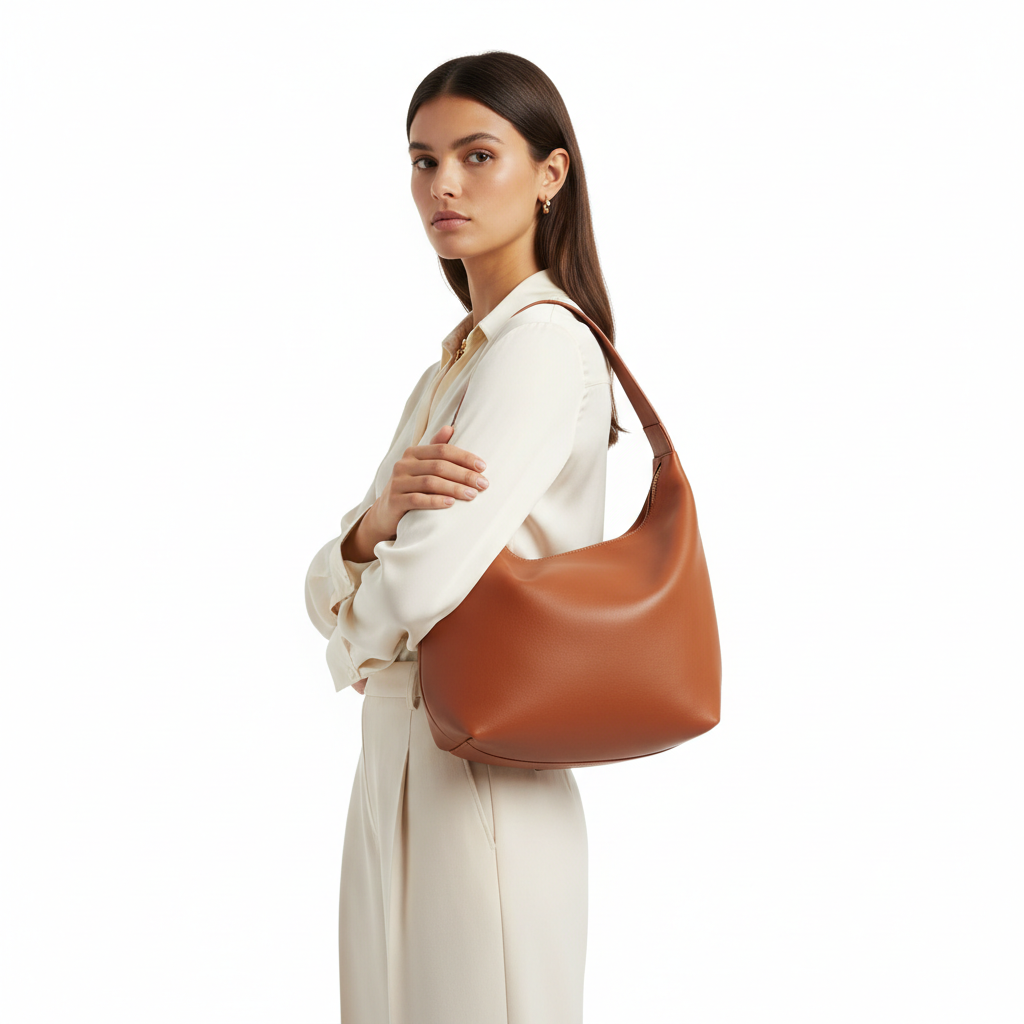 Smooth Flow Hobo Bag – Cinnamon Copper – Model
