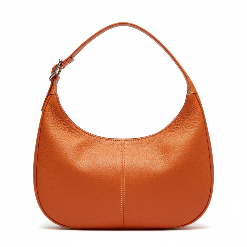 Crescent Hobo Bag – Sunset Orange – Leather Detail