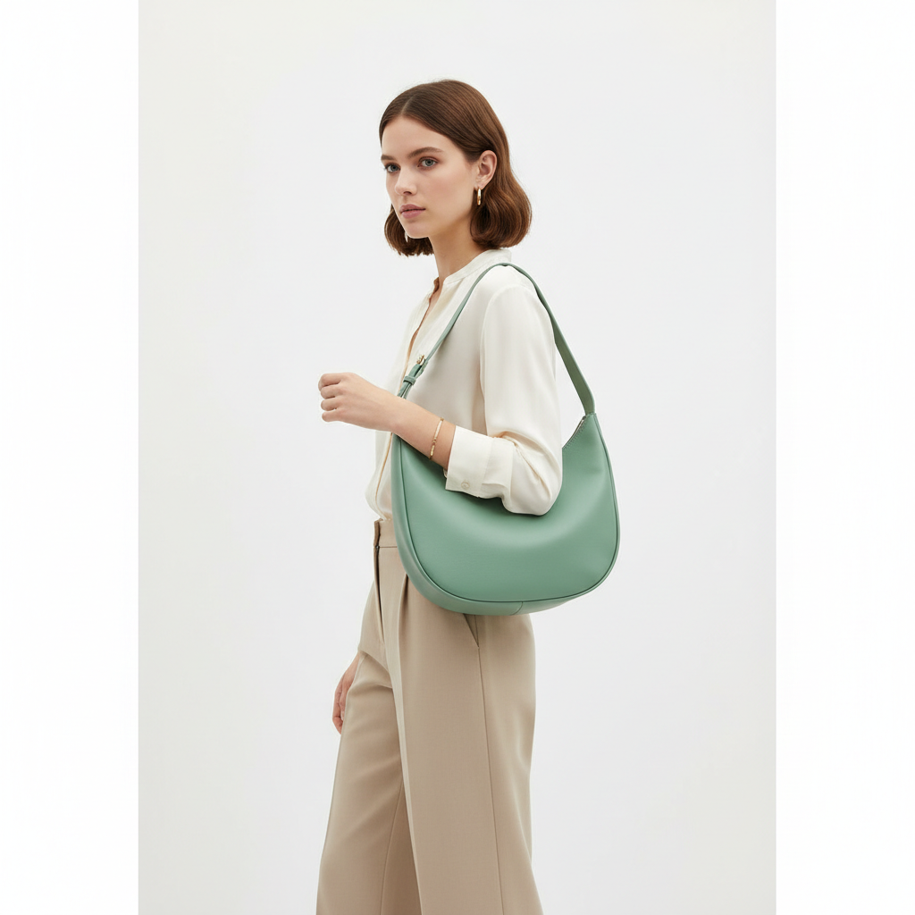 Crescent Hobo Bag – Mint Green – Model