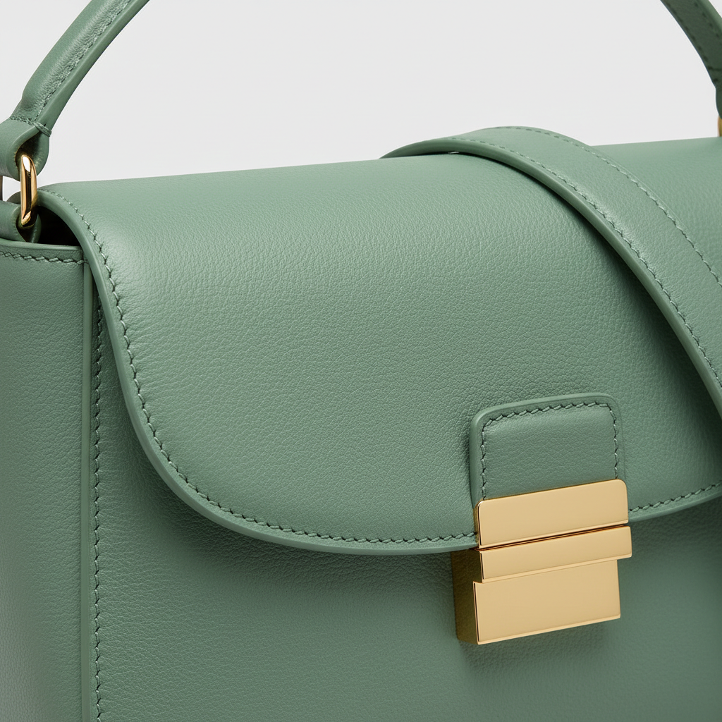 Modern Bloom in Pistachio Green – Leather detail close-up