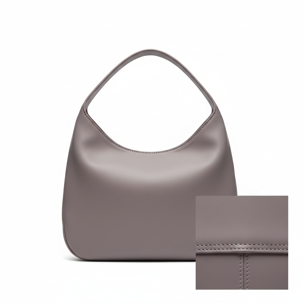Smooth Flow Hobo Bag – Lavender Grey – Leather Detail