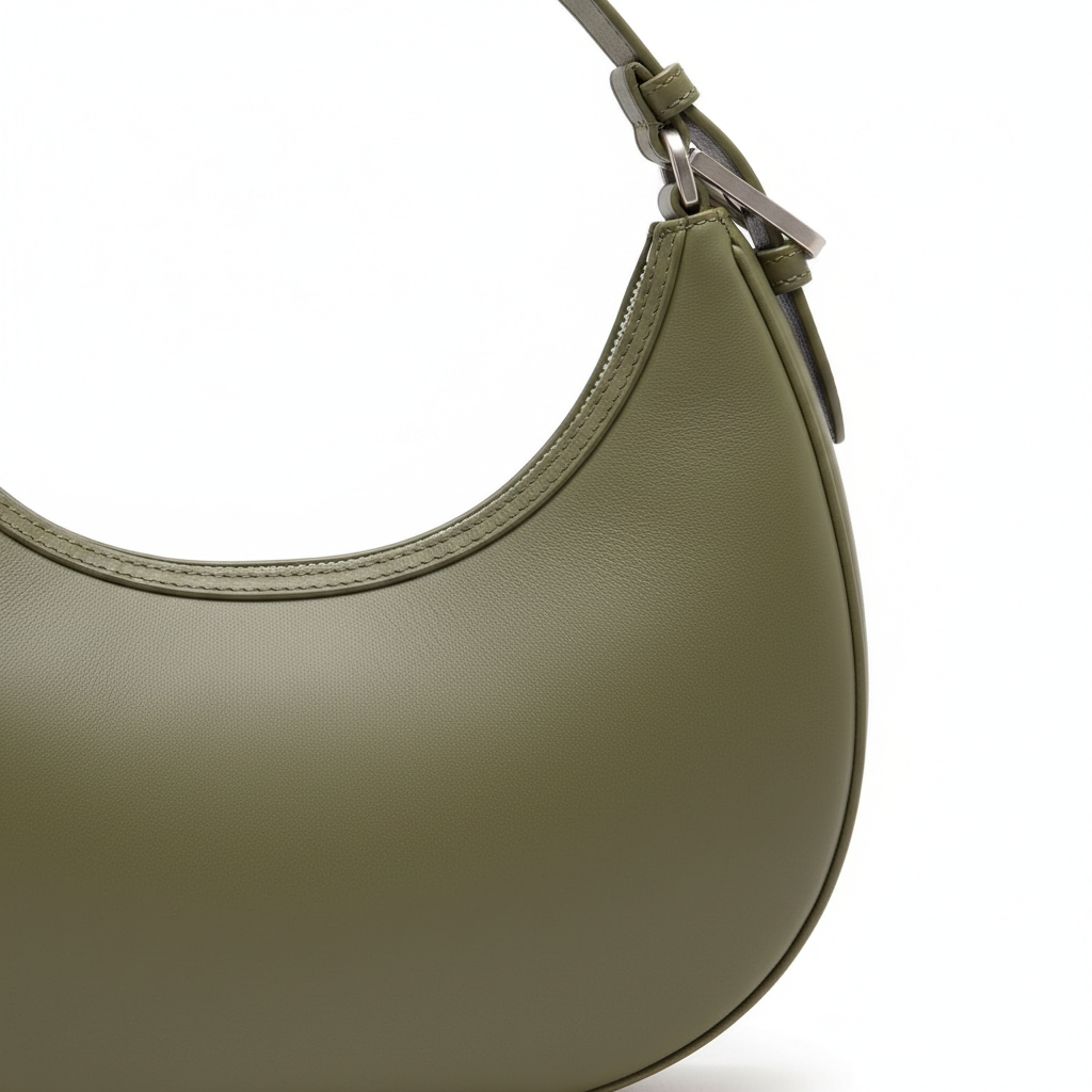 Minimalist Gather Bag – Olive Sage – Leather Detail