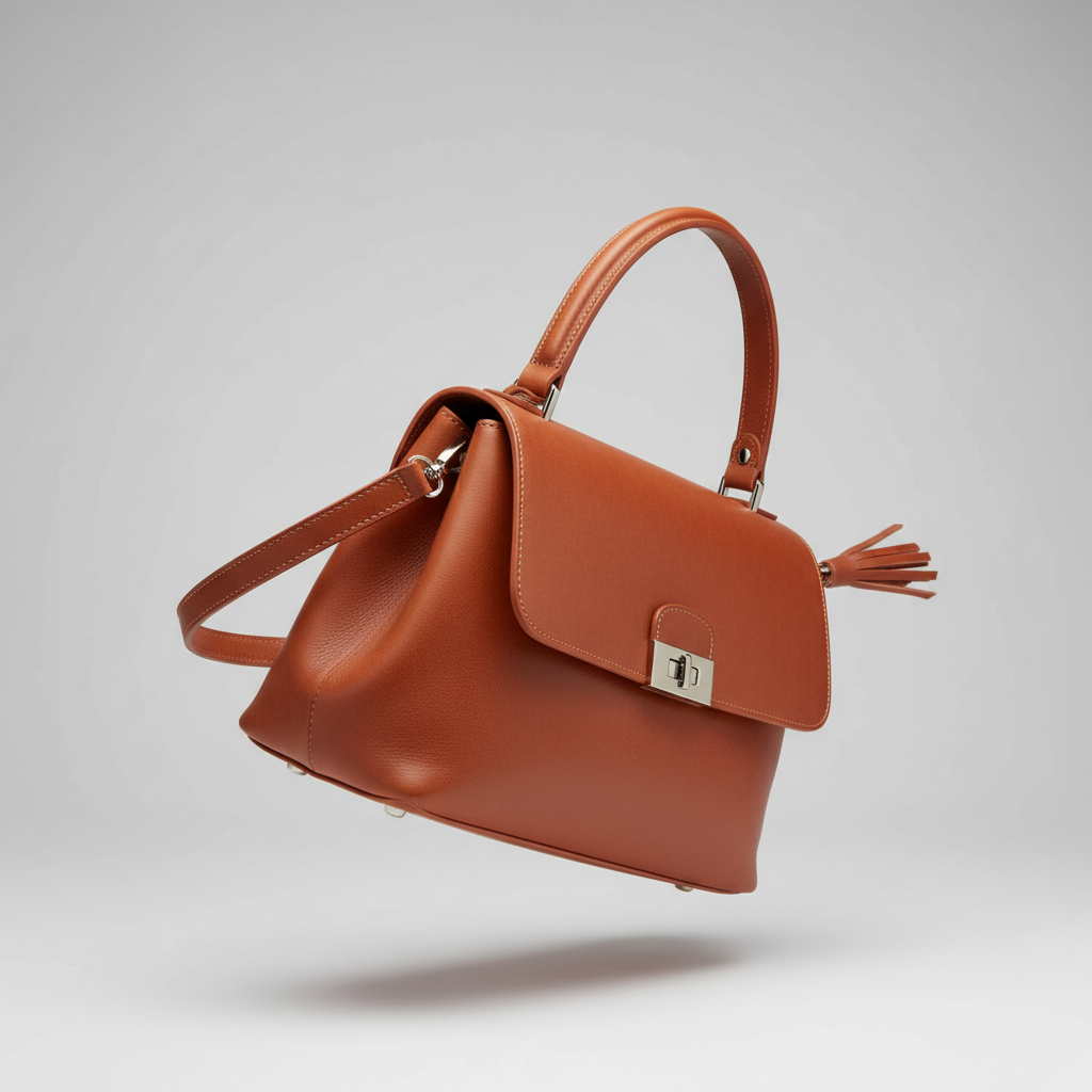 Elegant Motion luxury handbag in Burnt Sienna – side view