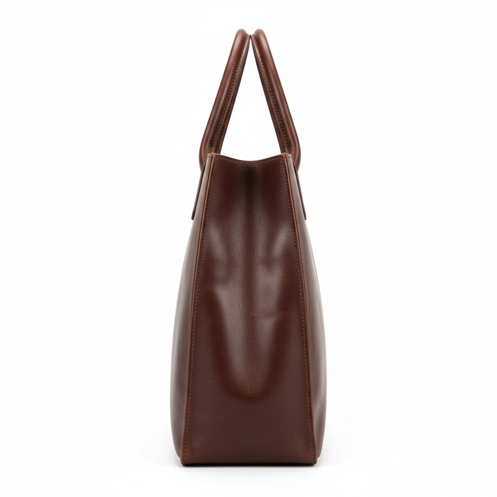 Vintage Leather Tote – Chocolate Brown – Side View
