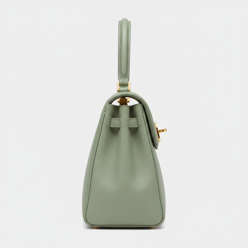 Timeless Charm luxury handbag in Pistachio Green - side view