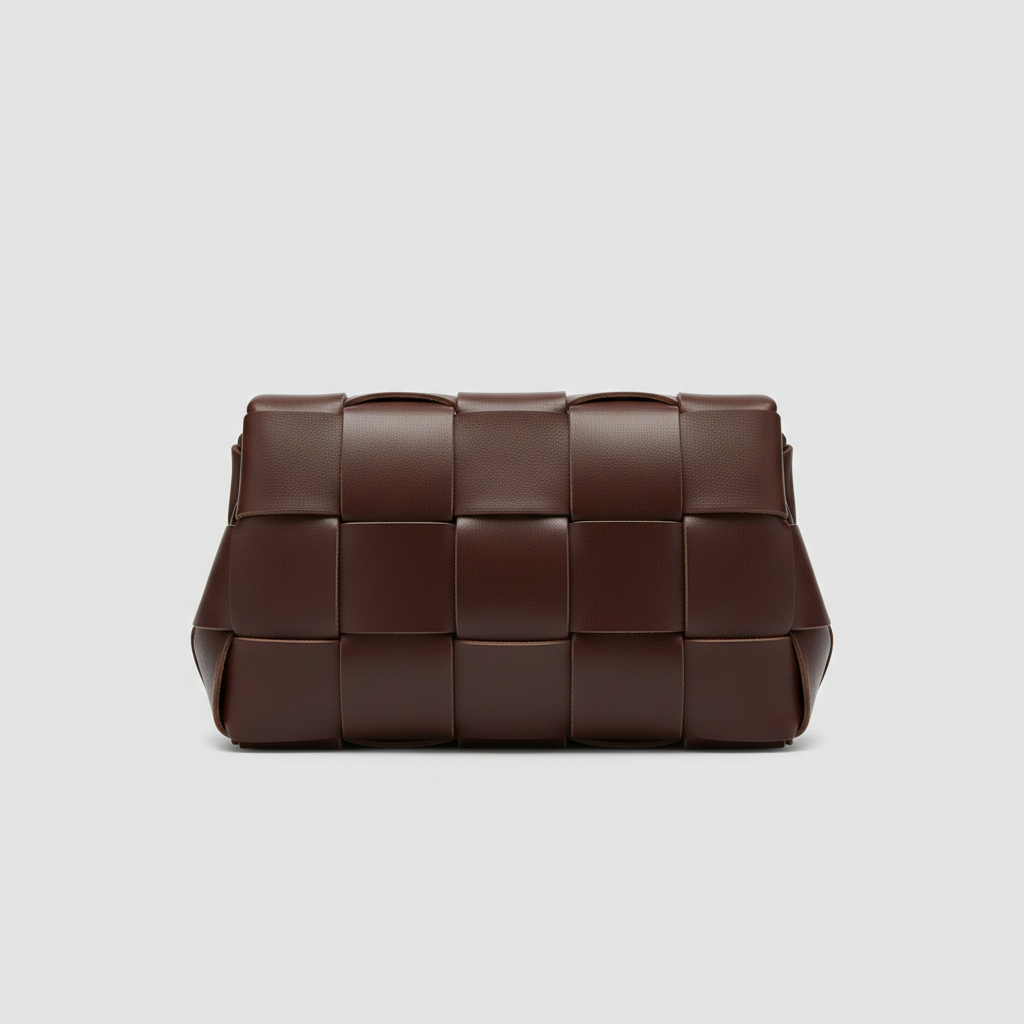Stylish Fold woven leather handbag in Chocolate Brown – hero view