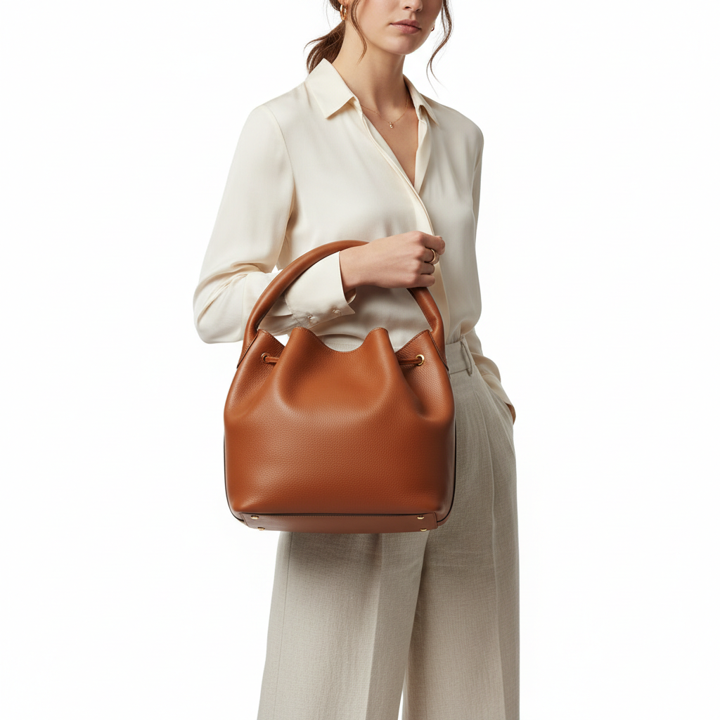 Soft Bucket Bag – Cinnamon Bronze – Model