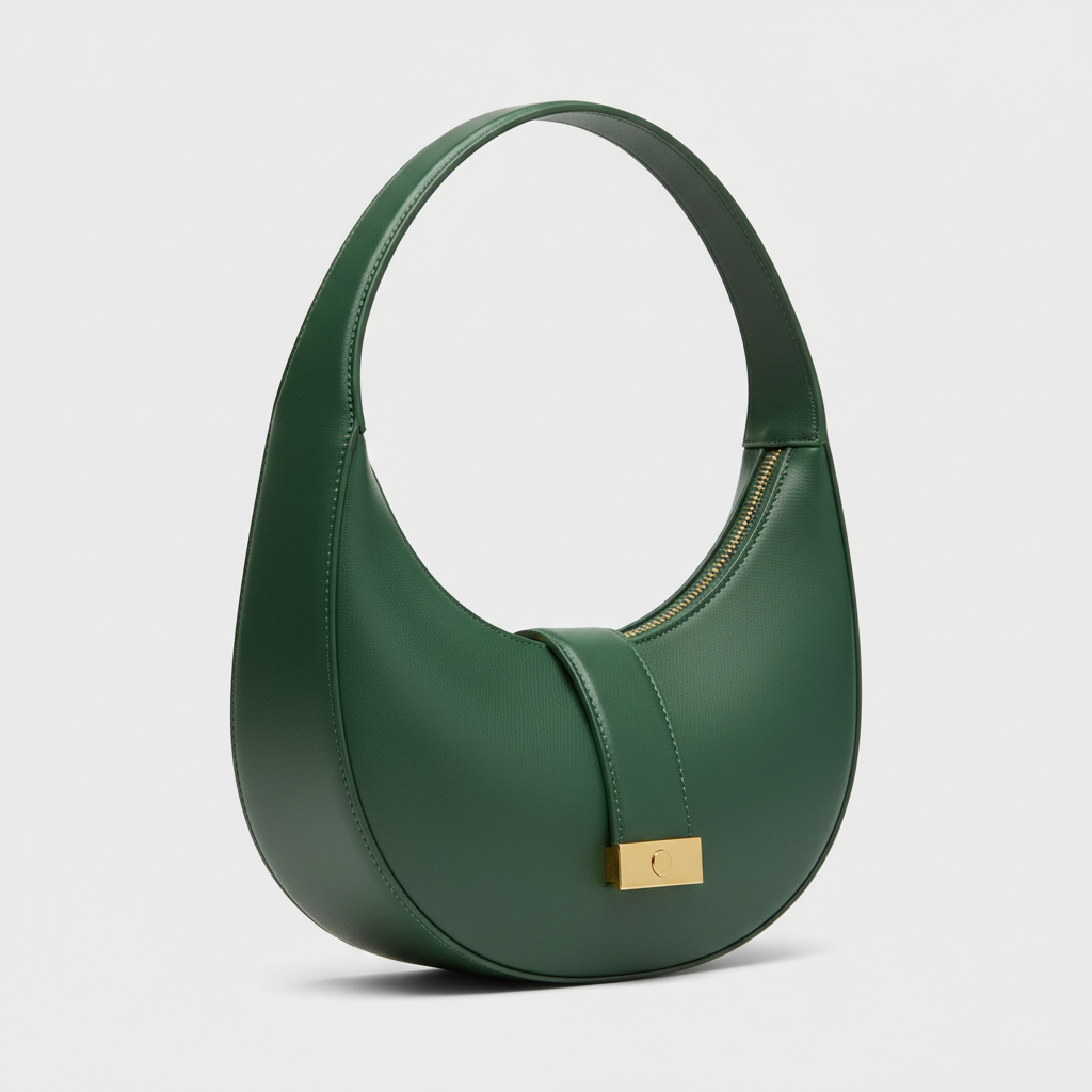 Graceful Gather crescent shoulder bag in Forest Emerald – front view