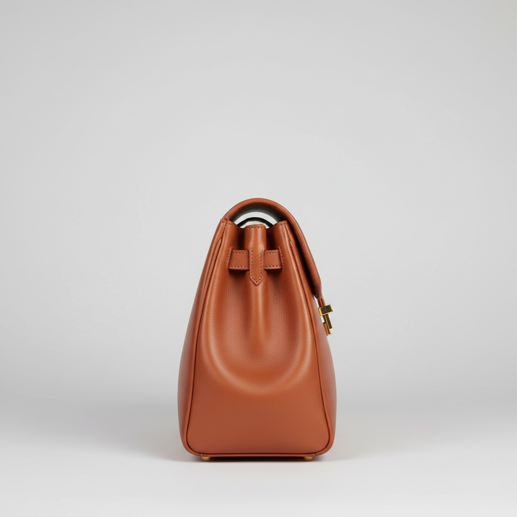 Modern Aura luxury handbag in Cinnamon Copper – side view