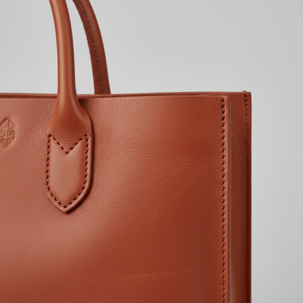Grace Tote in Terracotta Rust – Leather detail close-up