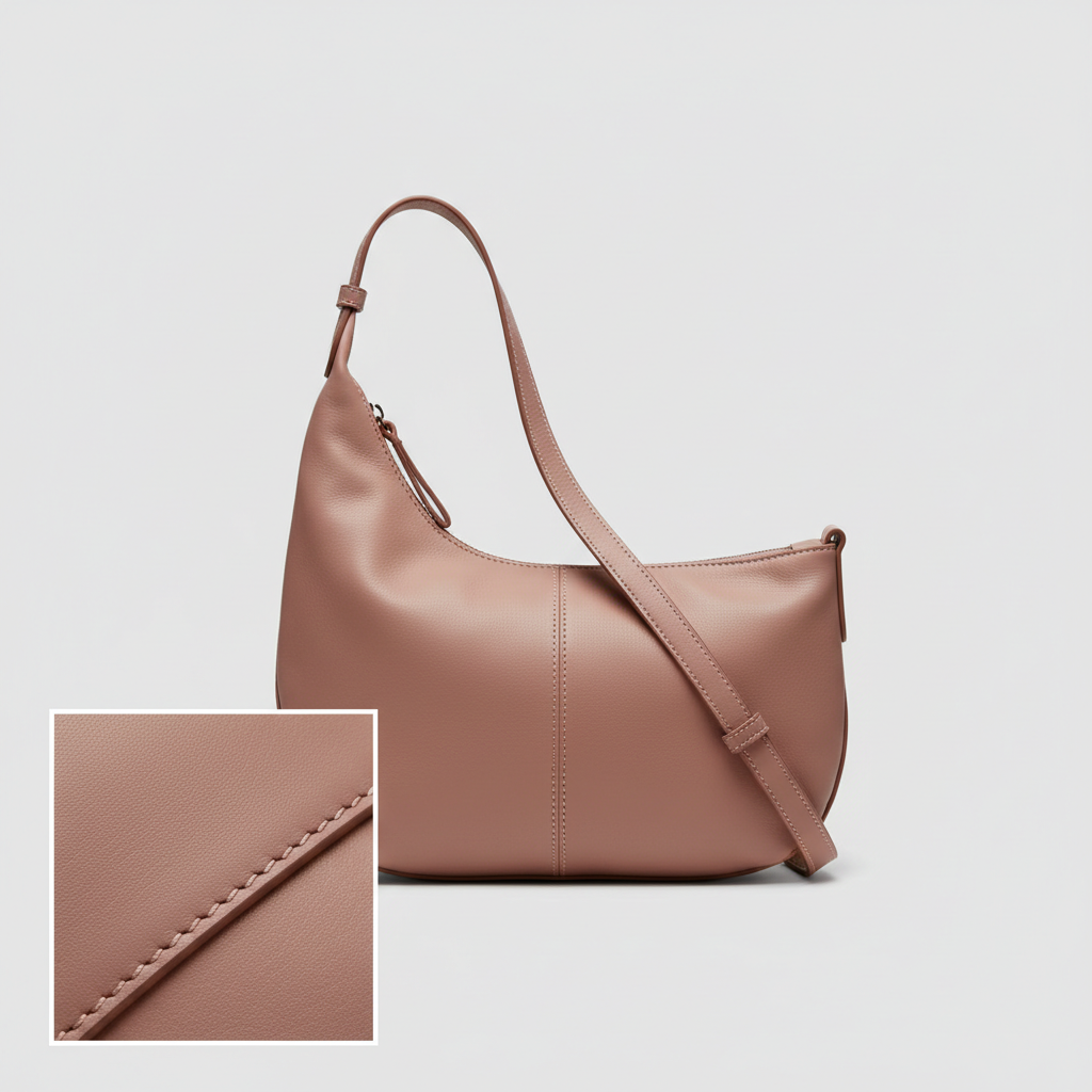 Versatile Sling luxury sling bag in Dusty Rose – leather detail close-up
