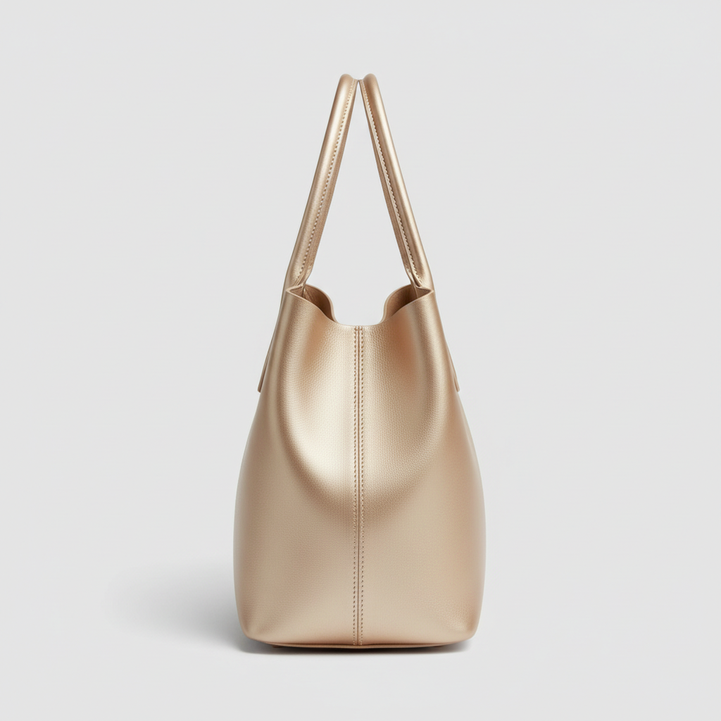 Graceful Carry premium leather tote bag in Champagne Gold - side view