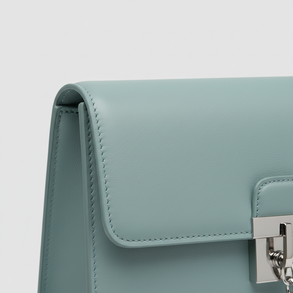 Luxe Harmony luxury shoulder bag in Aqua Mist - leather detail close-up