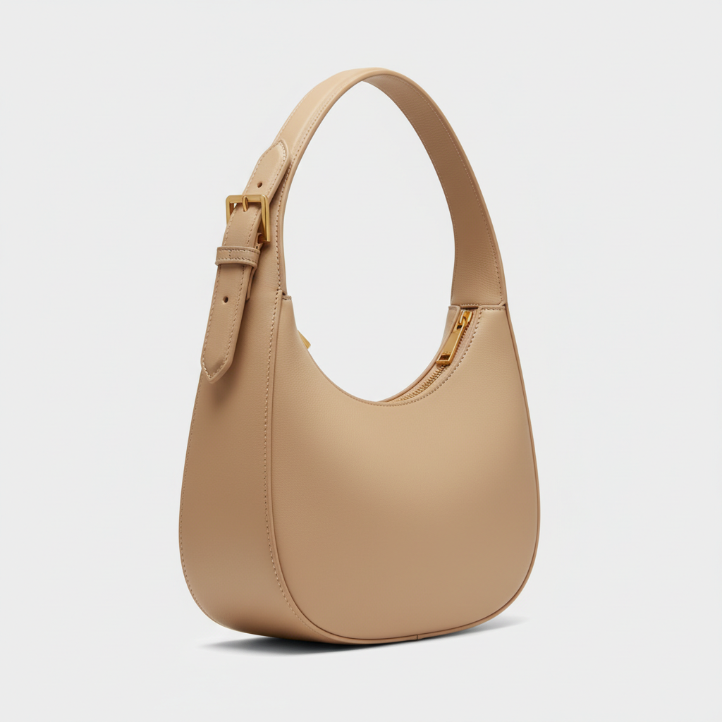 Serene Curve curved shoulder bag in Sand Beige - side view