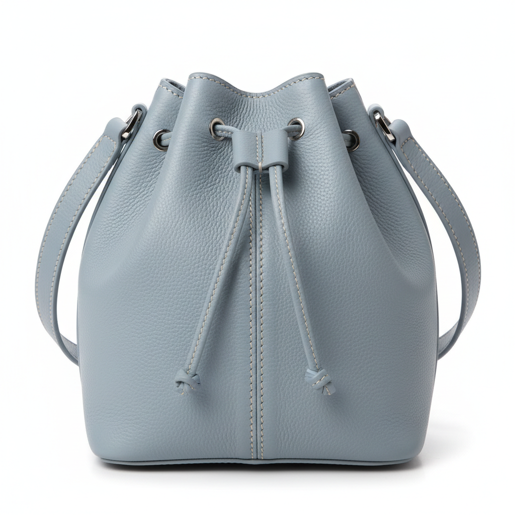 Soft Bucket Bag – Sky Blue – Leather Detail