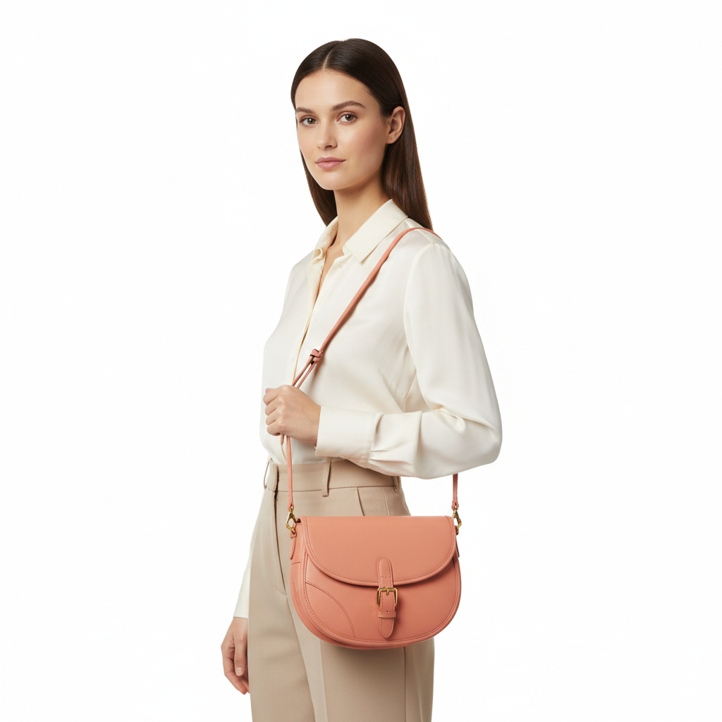 Everyday Saddle Bag – Coral Peach – Model