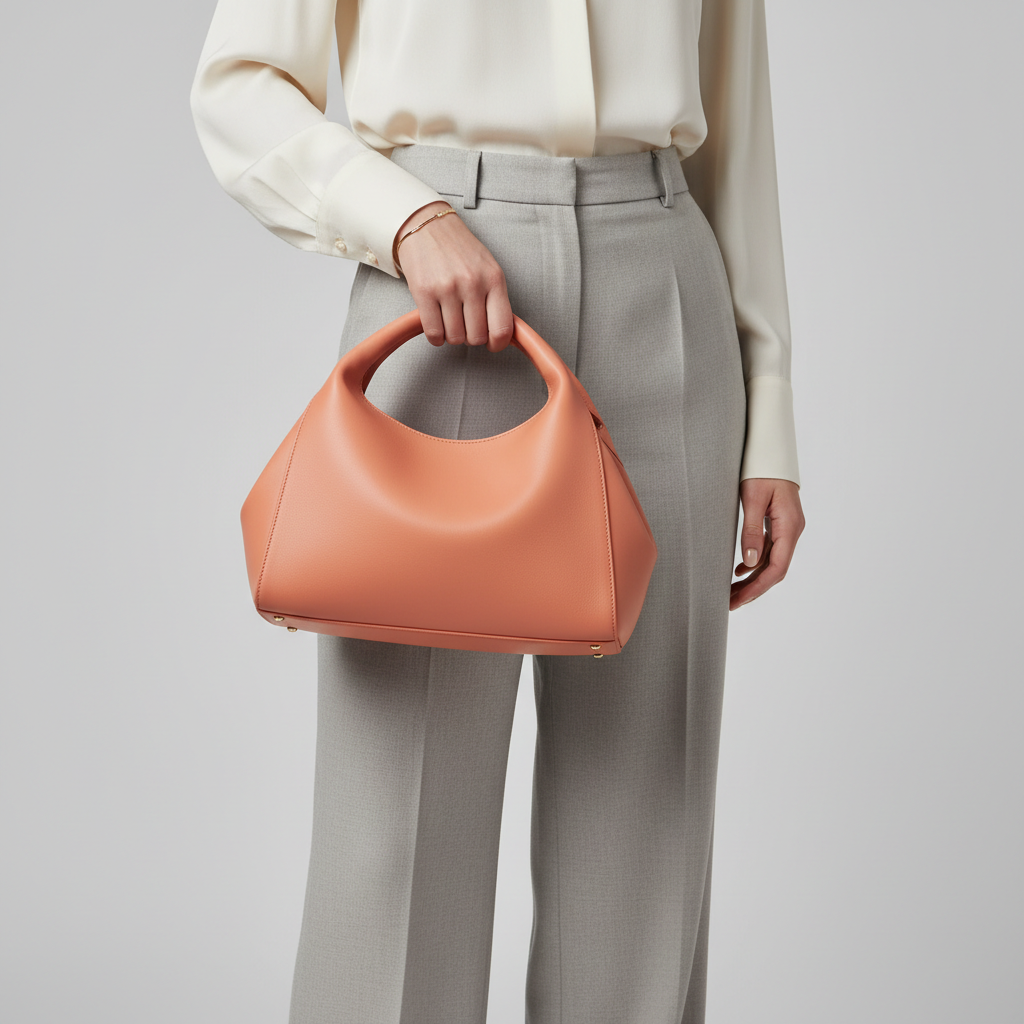 Female model carrying Luxe Motion in Coral Peach
