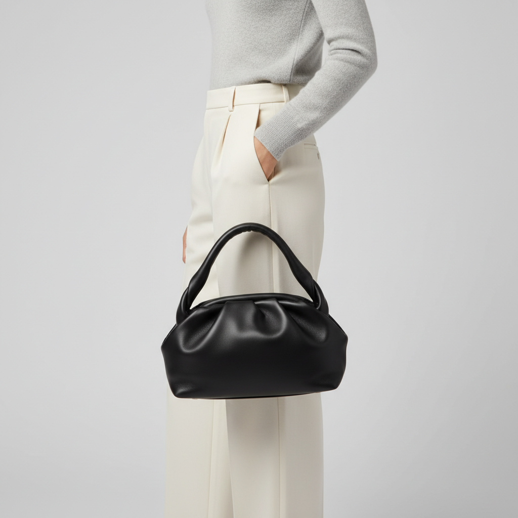 Female model carrying City Sleek Bag in Midnight Black