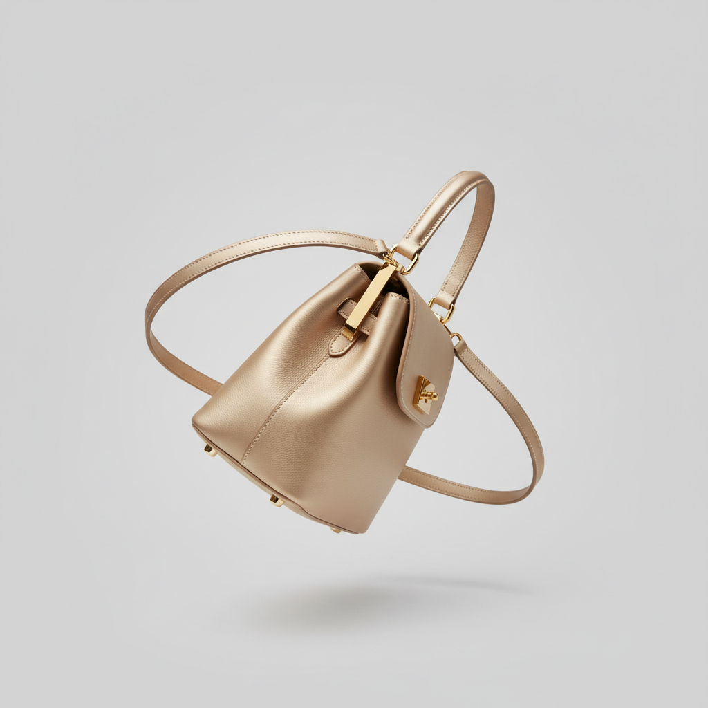 Elegant Motion luxury handbag in Champagne Gold – side view