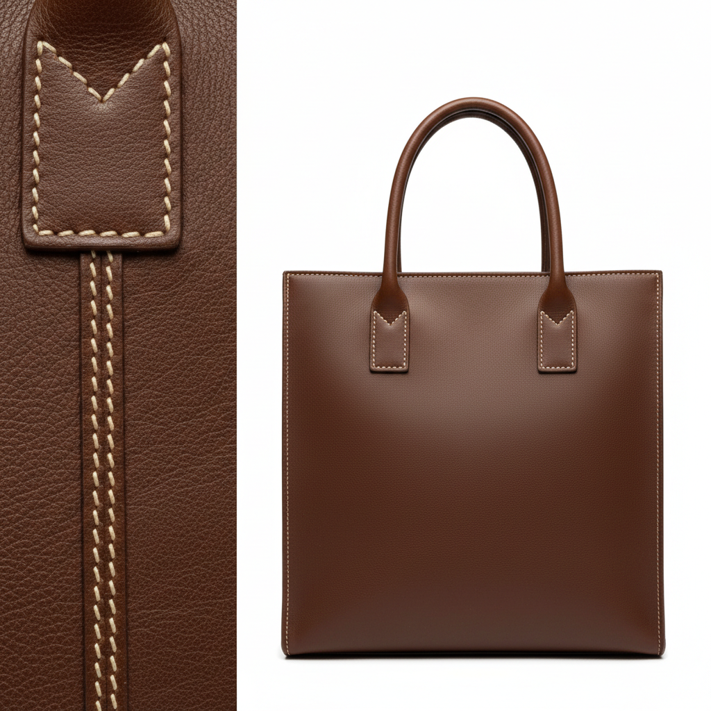 Vintage Leather Tote – Chocolate Brown – Leather Detail