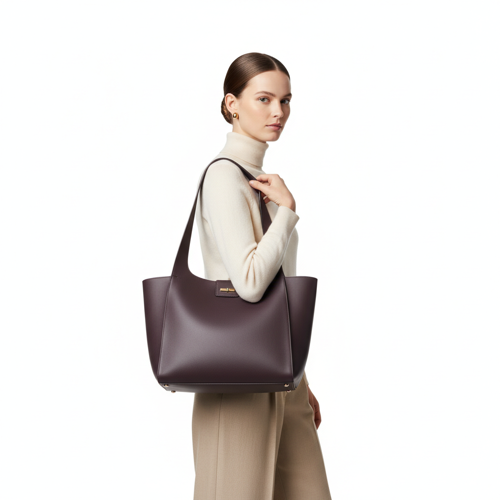 Urban Stylish Tote – Deep Plum – Model