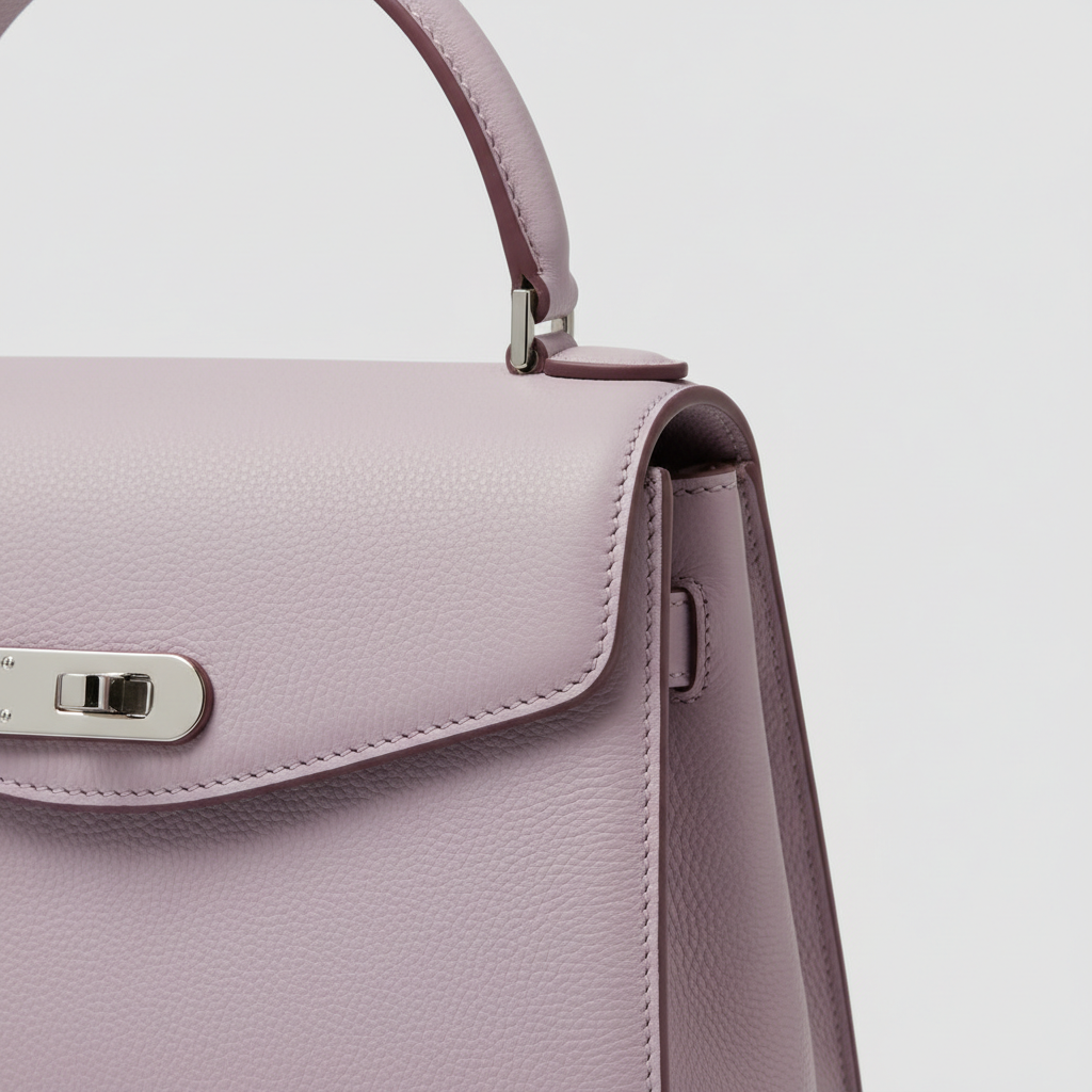 Refined Aura premium handbag in Soft Lilac - leather detail close-up